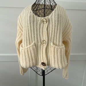 Ivory Chunky Cardigan Knit Sweater